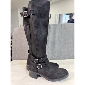 Crown Vintage Boots Womens 7M Mandy‎ Tall Riding Black Knee High Buckle Side Zip